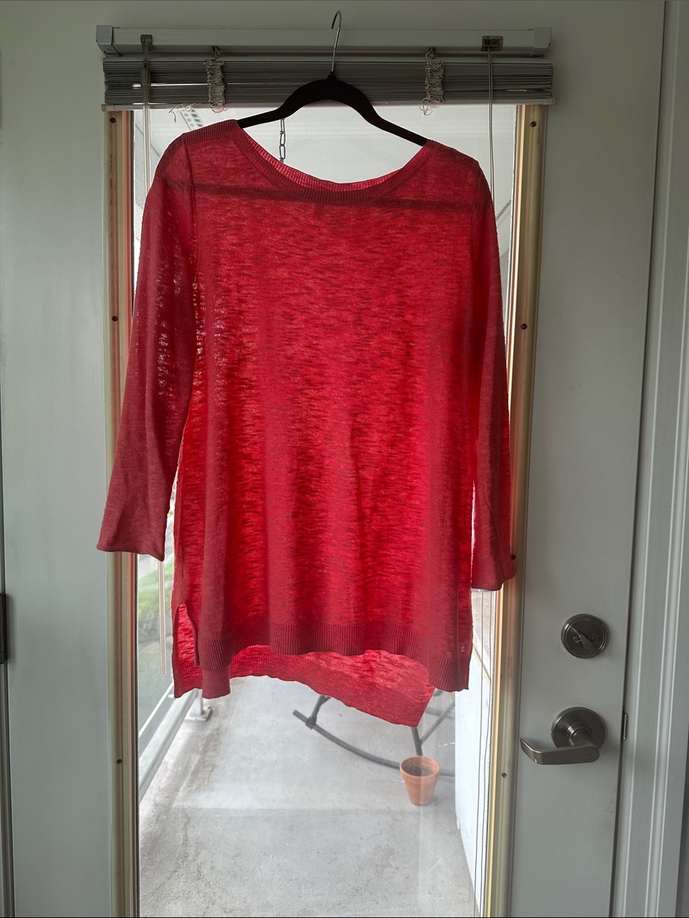 Eileen Fisher Red Sheer Lightweight Knit Pullover